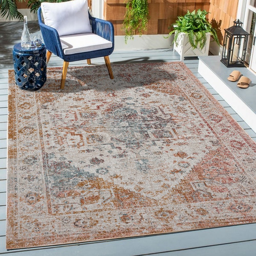 Durable Performance Area Rug Outdoor in Orange/Multicolored, 7'9" x 9'9". Picture 2