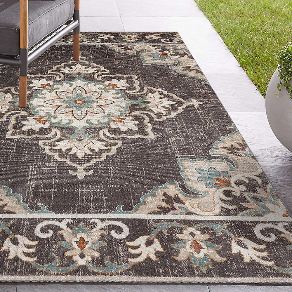 Durable Performance Area Rug Outdoor in Brown/Multicolored, 7'9" x 9'9". Picture 2