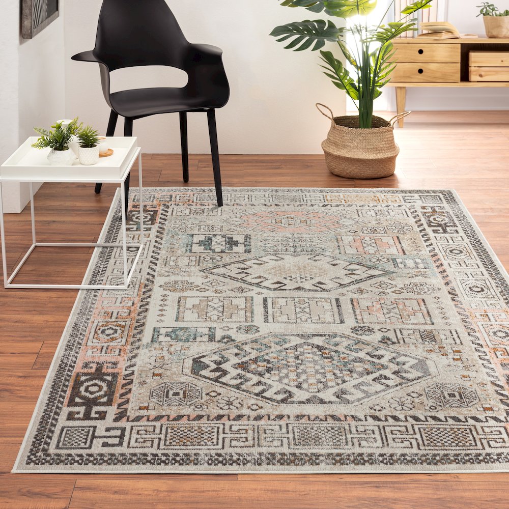 Antiquity Durable Performance Area Rug Outdoor in Cream/Pink, 7'9" x 9'9". Picture 8