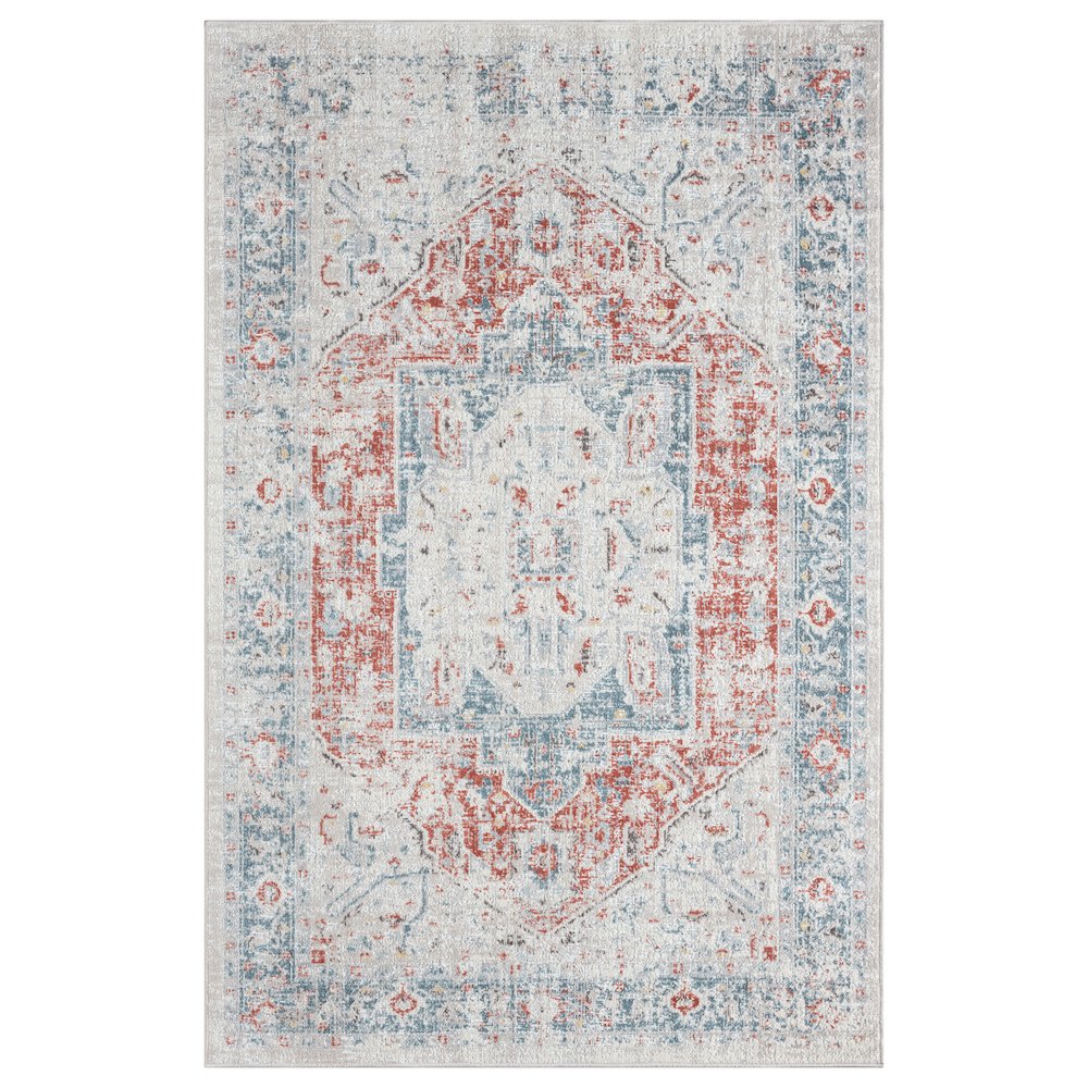 Antiquity Durable Performance Area Rug Outdoor in Blue/Orange, 4' x 6'. Picture 1