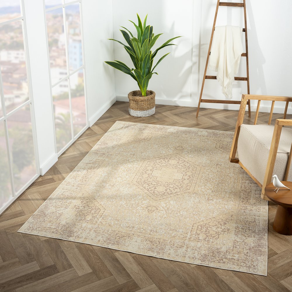 Aria Durable Performance Area Rug Indoor in Beige, 2'8" x 3'10". Picture 2