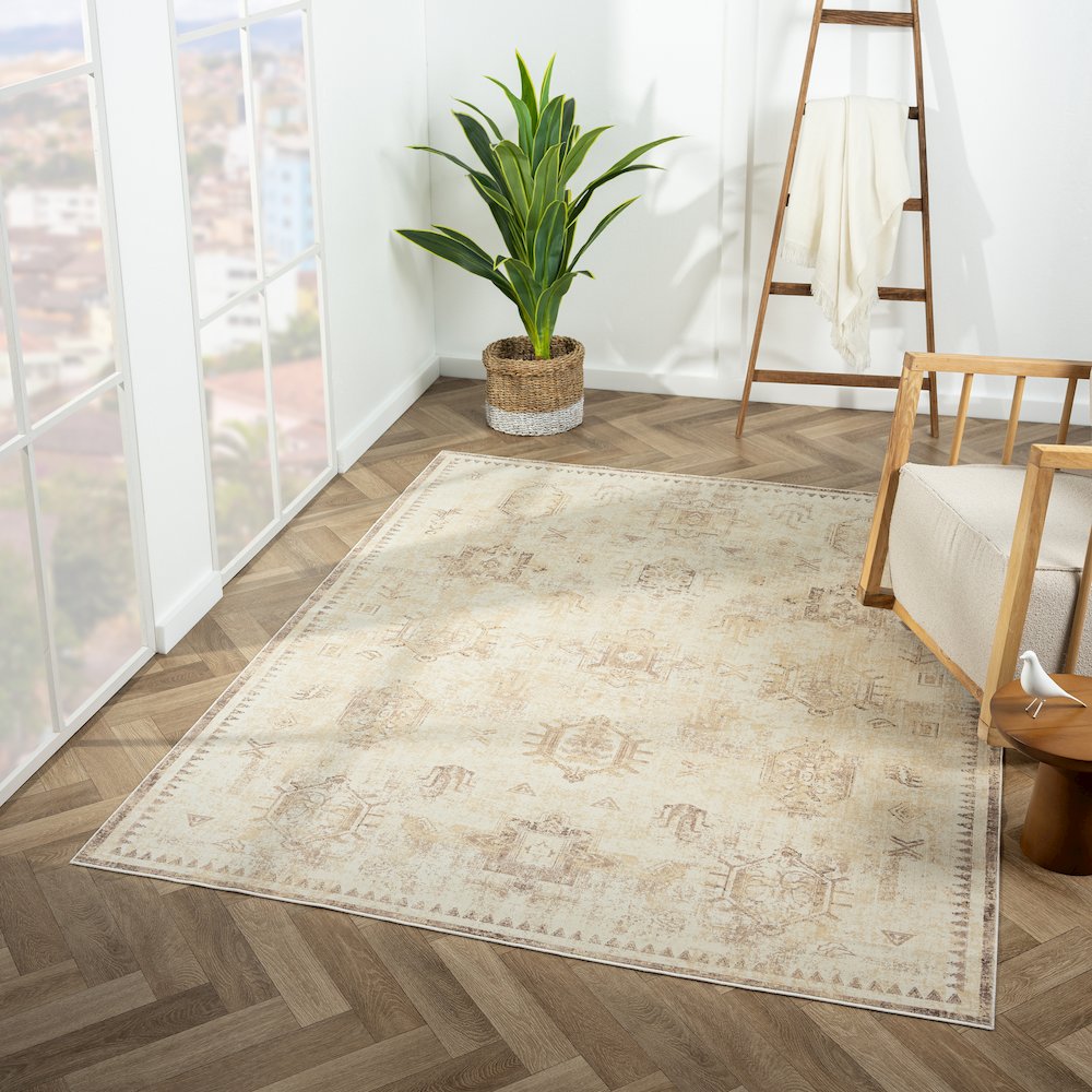 Aria Durable Performance Area Rug Indoor in Beige, 2'8" x 3'10". Picture 2