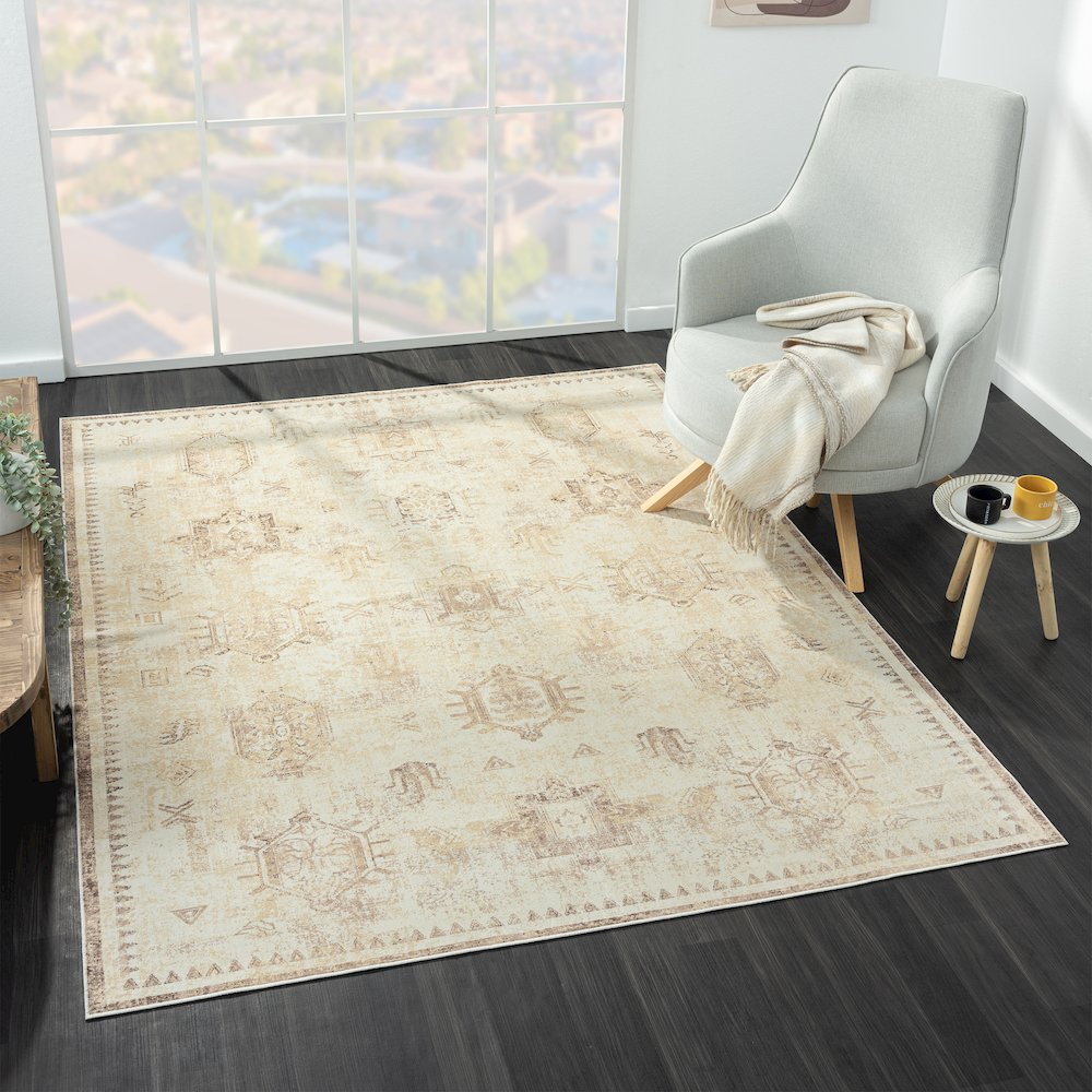 Aria Durable Performance Area Rug Indoor in Beige, 2'8" x 3'10". Picture 8