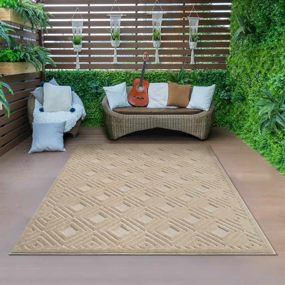 Atlas Durable Performance Area Rug Outdoor in Beige, 7'10" x 9'10". Picture 9