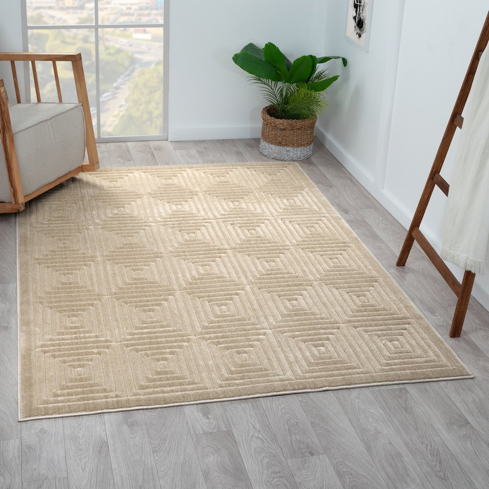 Atlas Durable Performance Area Rug Outdoor in Beige, 7'10" x 9'10". Picture 8