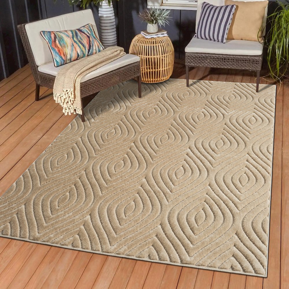Atlas Durable Performance Area Rug Outdoor in Beige, 7'10" x 9'10". Picture 9