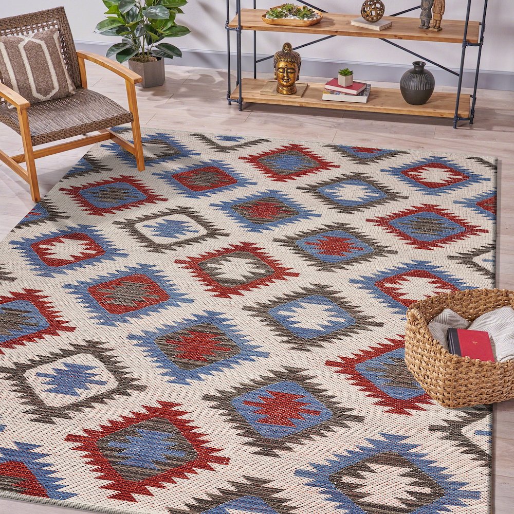 Tula Cotton Blend Area Rug Indoor in Red/Blue, 3' x 5'. Picture 2