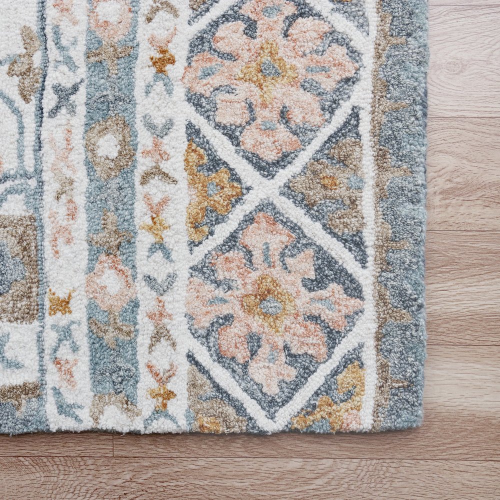 Babylon Wool Area Rug Indoor in Blue/Pink, 9' x 12'. Picture 3