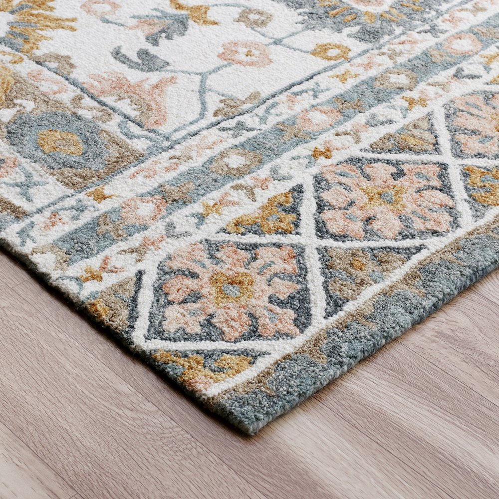 Babylon Wool Area Rug Indoor in Blue/Pink, 9' x 12'. Picture 4