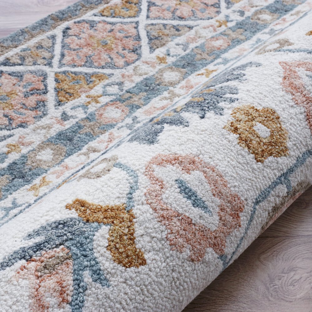 Babylon Wool Area Rug Indoor in Blue/Pink, 9' x 12'. Picture 2