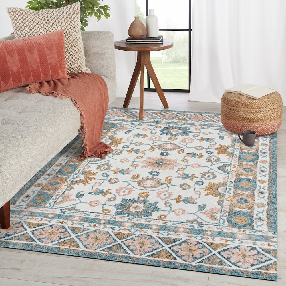 Babylon Wool Area Rug Indoor in Blue/Pink, 9' x 12'. Picture 7