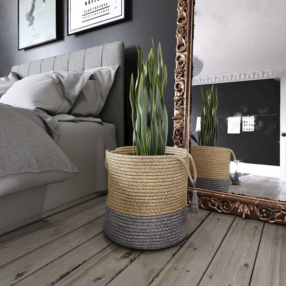 Baskets Jute Indoor Basket in Tan/Gray, 19" x 19" x 19". Picture 2