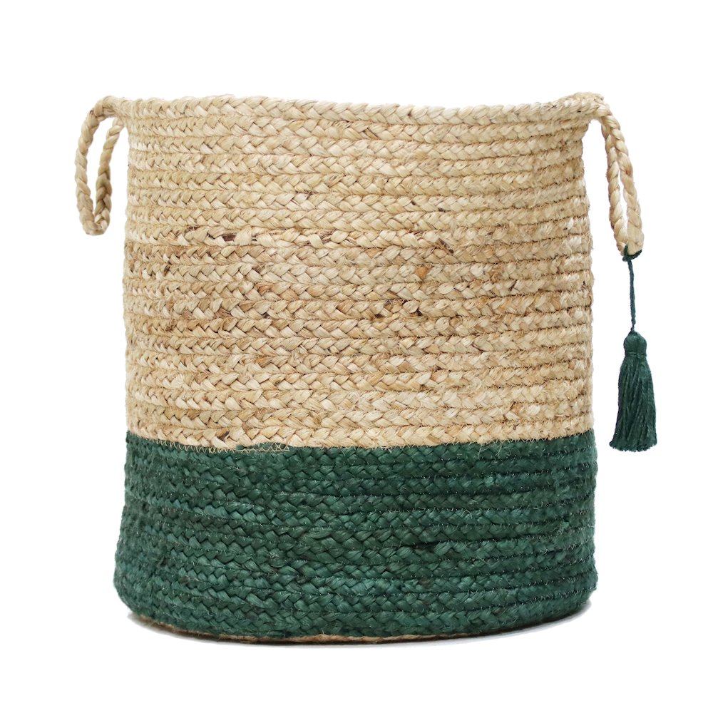 Baskets Jute Indoor Basket in Tan/Green, 19" x 19" x 19". Picture 1