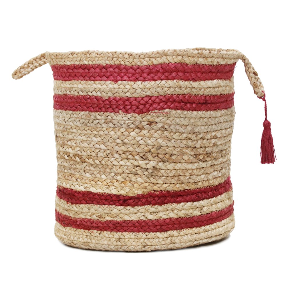 Baskets Jute Indoor Basket in Tan/Red,  19" x 19" x 19". Picture 1