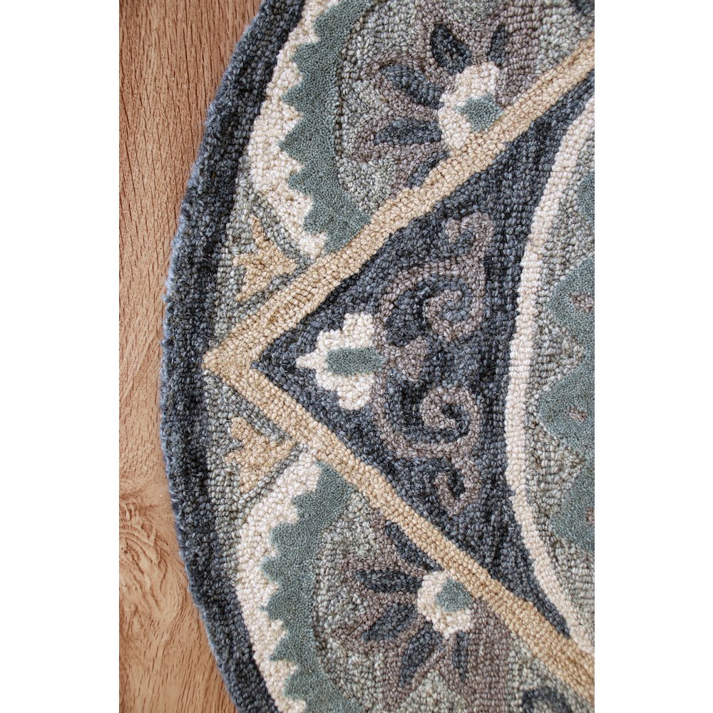 Bella Rose Wool Area Rug Indoor in Gray/Blue, 3' Round. Picture 3