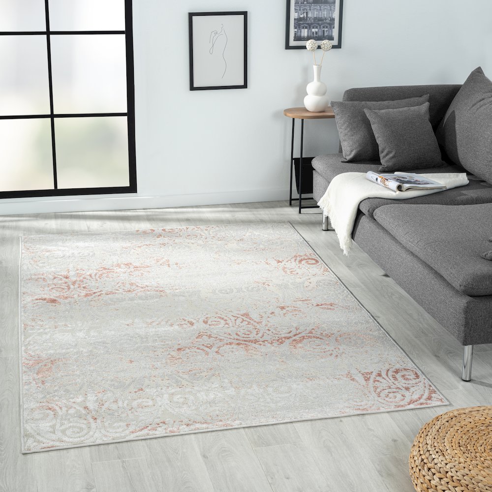 Calgary Durable Performance Area Rug Indoor in Pink/Ivory, 7'9" X 9'9". Picture 2