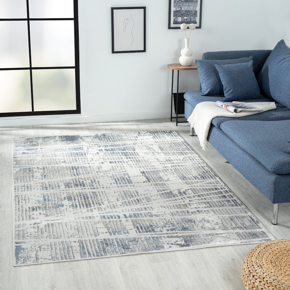 Calgary Durable Performance Area Rug Indoor in Blue/Cream, 7'9" X 9'9". Picture 2