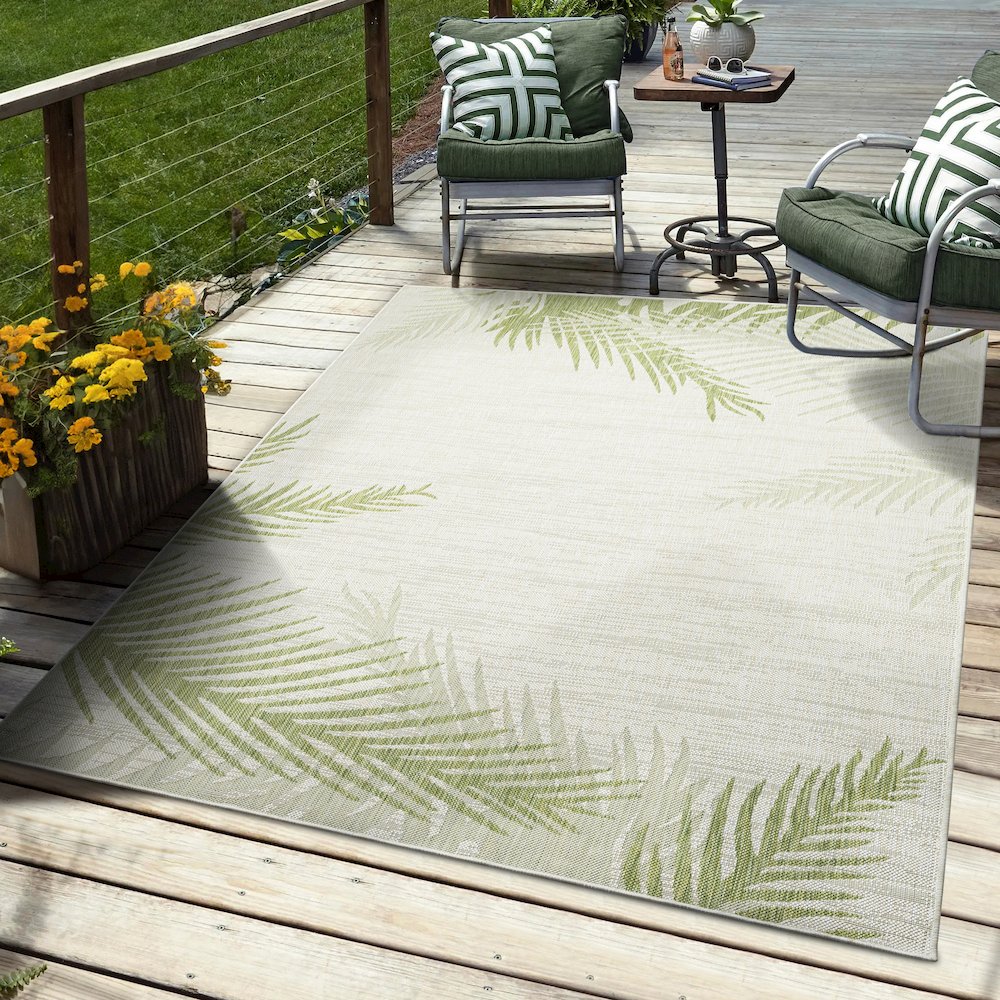 Captiva Durable Performance Area Rug Outdoor in Green/Beige, 7'9" x 9'5". Picture 2