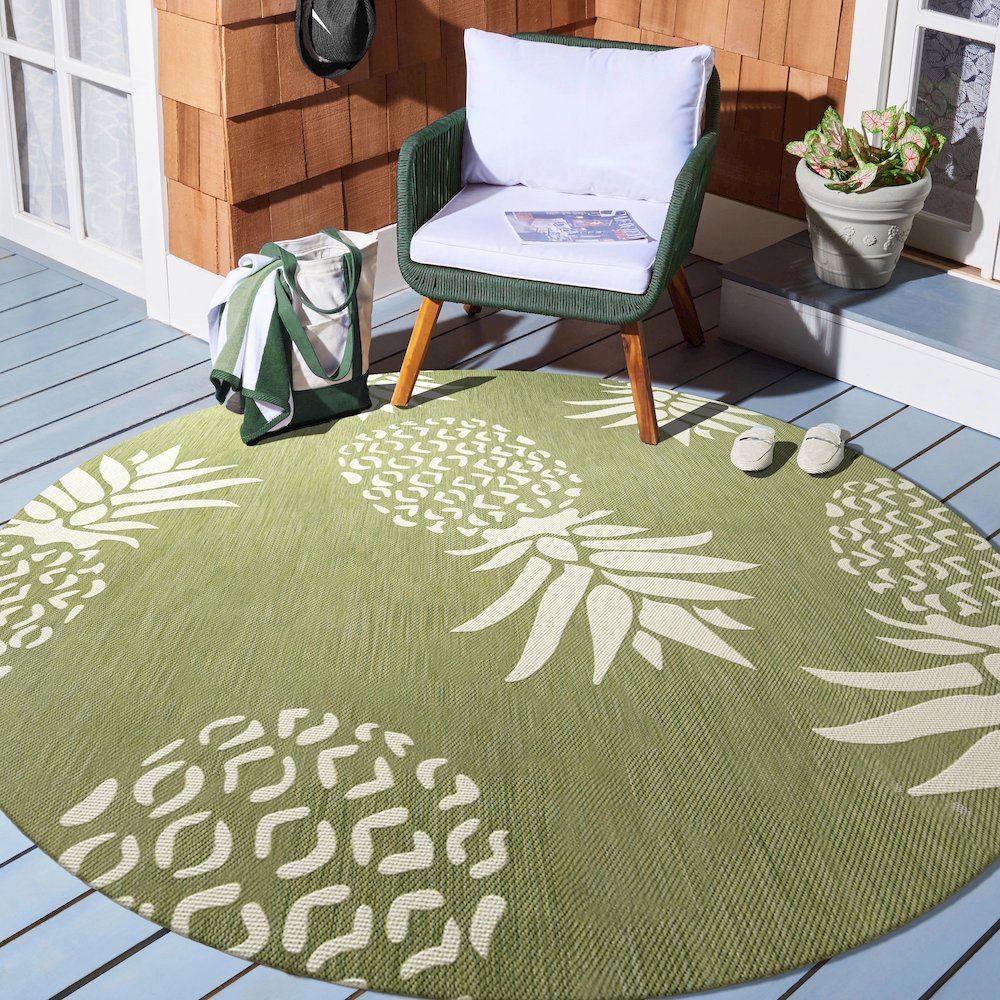 Catalina Durable Performance Area Rug Outdoor in Green/Gray, 7'6" Round. Picture 2