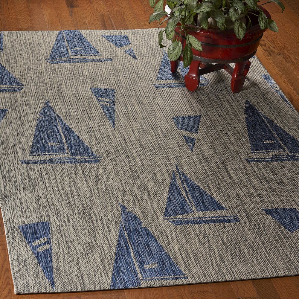 Catalina Durable Performance Area Rug Outdoor in Blue/Gray, 7'9" x 9'9". Picture 7