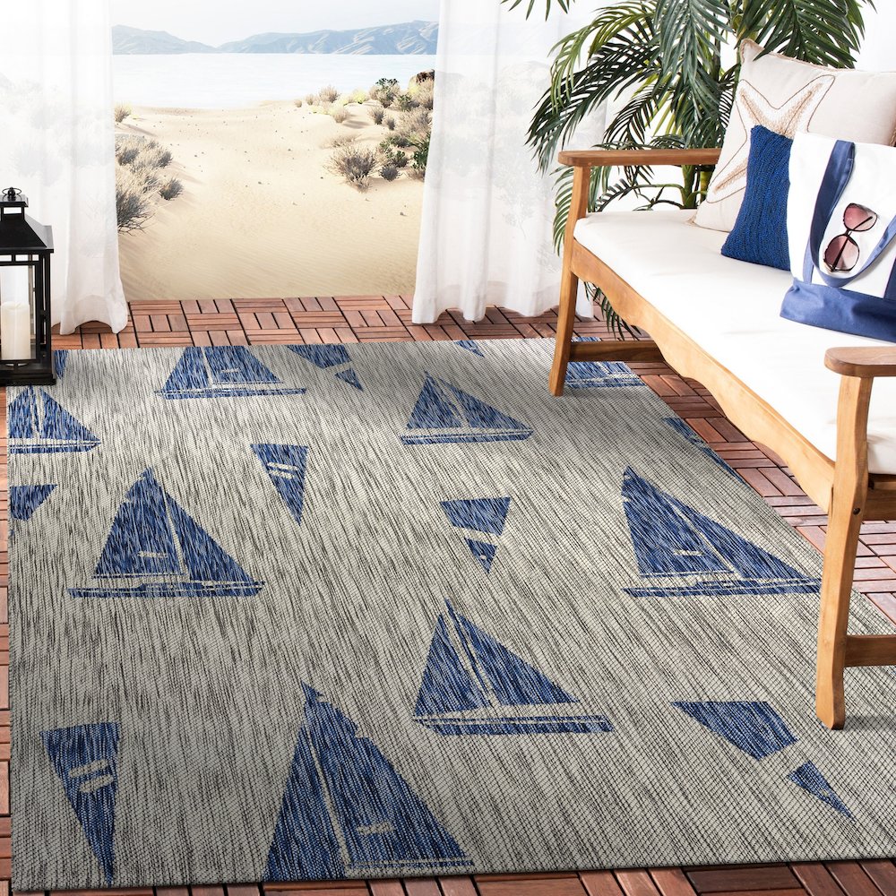 Catalina Durable Performance Area Rug Outdoor in Blue/Gray, 7'9" x 9'9". Picture 8