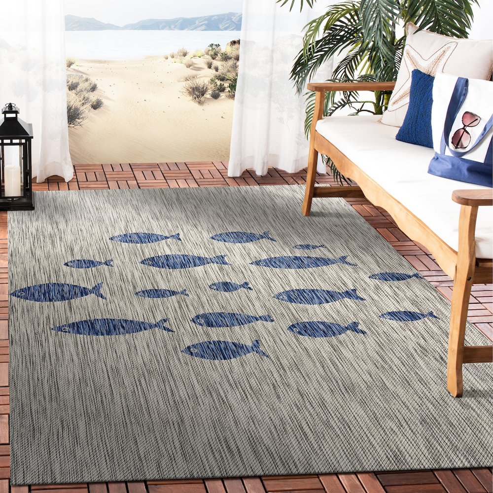Catalina Durable Performance Area Rug Outdoor in Blue/Gray, 7'9" x 9'9". Picture 8