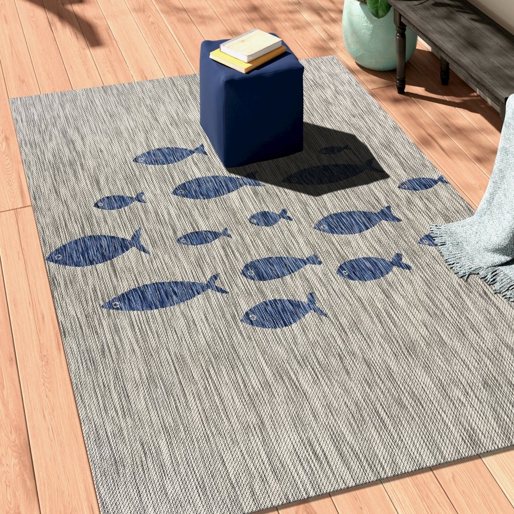 Catalina Durable Performance Area Rug Outdoor in Blue/Gray, 7'9" x 9'9". Picture 2