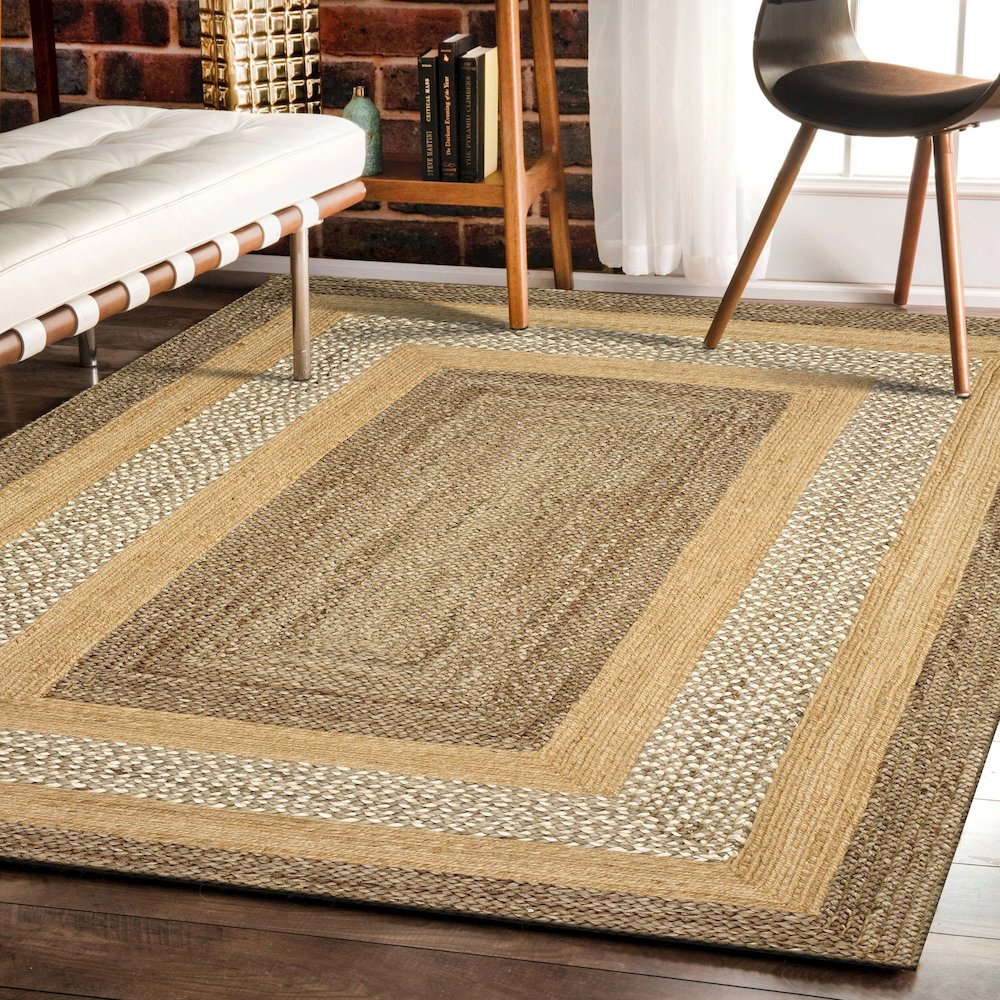 Classic Jute Jute Area Rug Indoor in Brown/Multicolored, 5' x 7'9". Picture 5