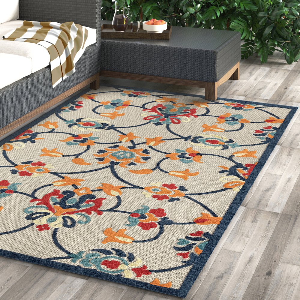 Copa Cabana Durable Performance Area Rug Outdoor in Orange/Blue, 7'10" x 9'10". Picture 2