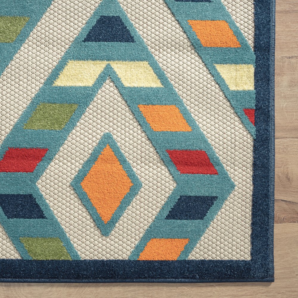 Durable Performance Area Rug Outdoor in Blue/Multicolored, 3'6" x 5'6". Picture 5