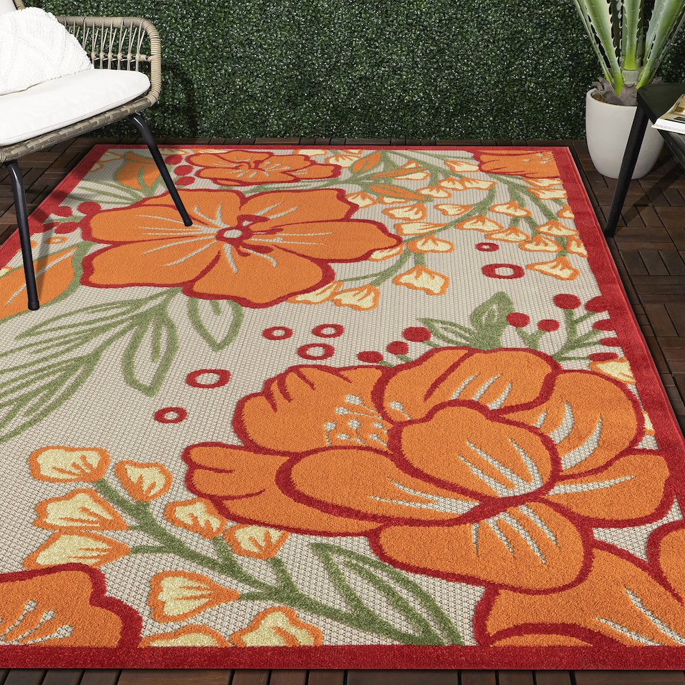 Copa Cabana Durable Performance Area Rug Outdoor in Gray/Beige, 7'10" x 9'10". Picture 8