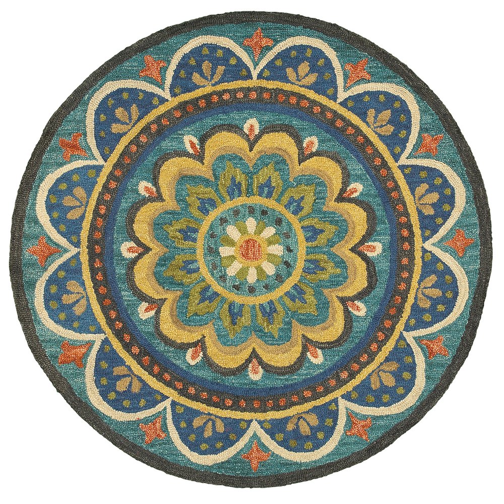Dazzle Wool Area Rug Indoor in Blue/Multicolored, 6' Round. Picture 1