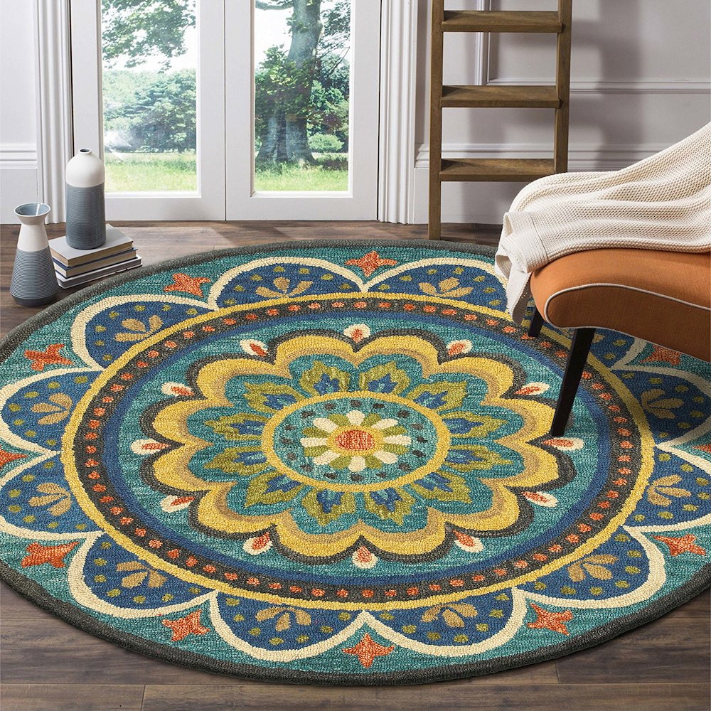 Dazzle Wool Area Rug Indoor in Blue/Multicolored, 6' Round. Picture 8