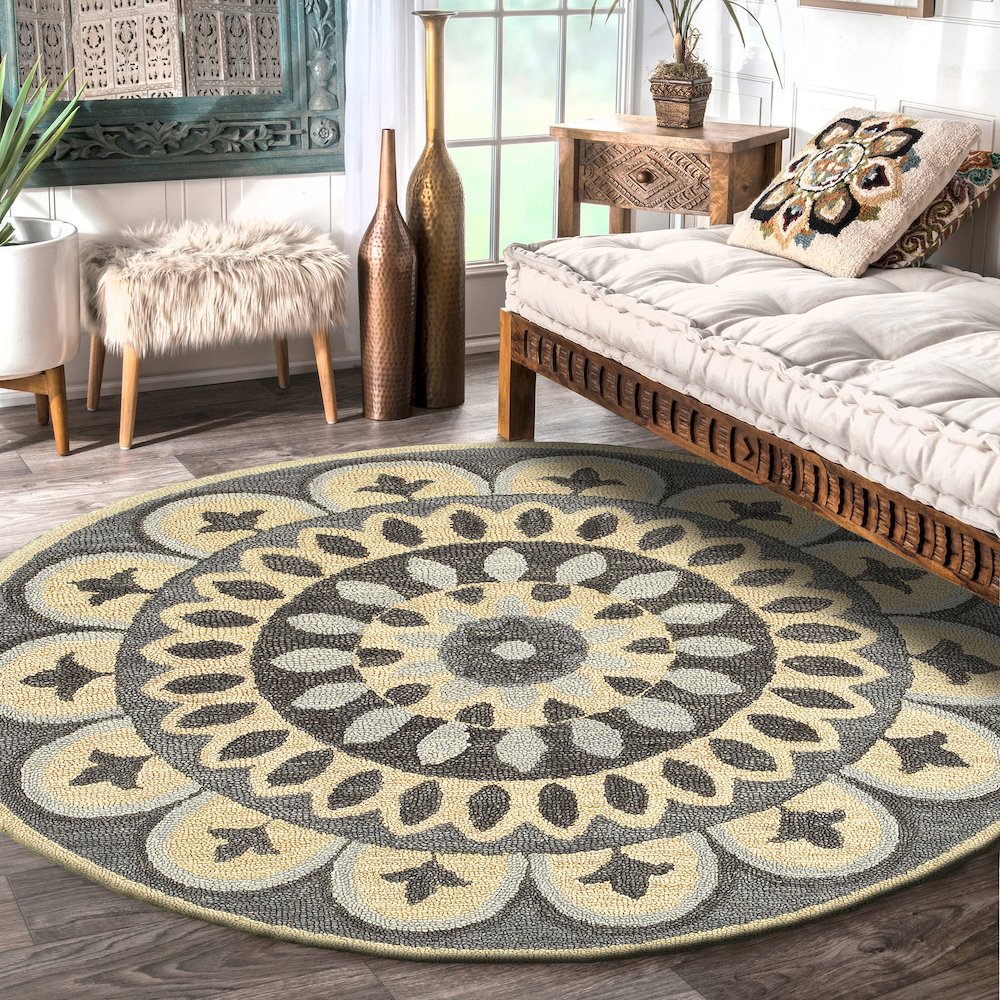 Dazzle Wool Area Rug Indoor in Gray/Ivory, 6' Round. Picture 2