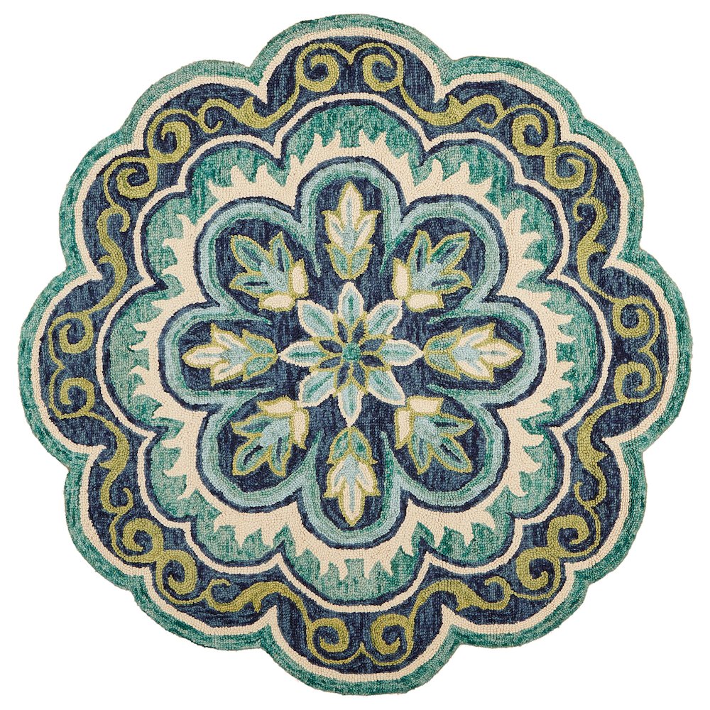 Dazzle Wool Area Rug Indoor in Green/Blue, 6' Round. Picture 1