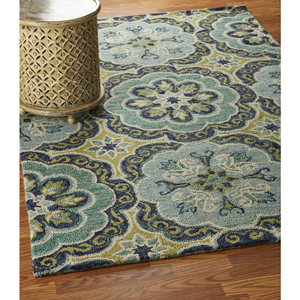 Dazzle Wool Area Rug Indoor in Green/Blue, 6' Round. Picture 7