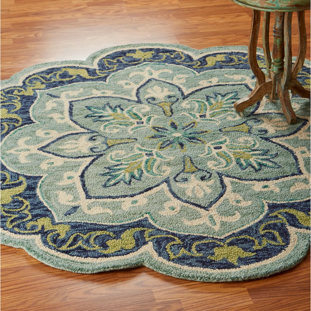 Dazzle Wool Area Rug Indoor in Blue/Green, 6' Round. Picture 6