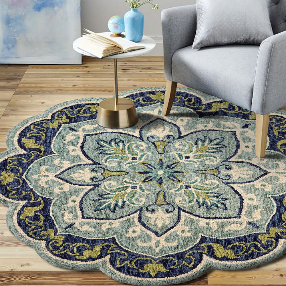 Dazzle Wool Area Rug Indoor in Blue/Green, 6' Round. Picture 7
