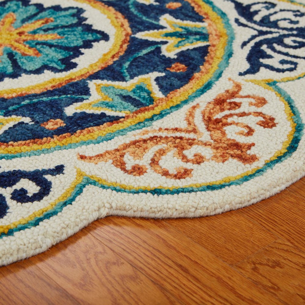 Dazzle Wool Area Rug Indoor in Blue/Ivory, 6' Round. Picture 3