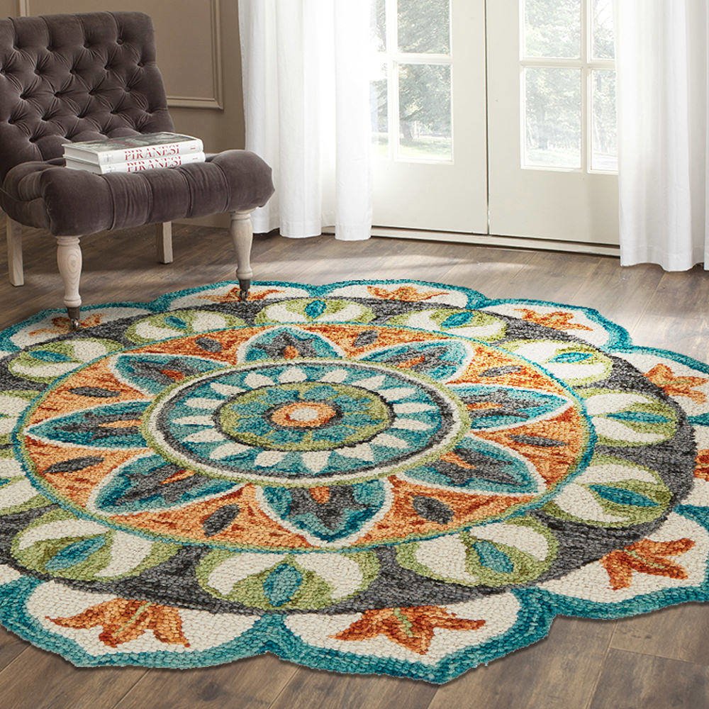 Dazzle Wool Area Rug Indoor in Orange/Blue, 6' Round. Picture 7
