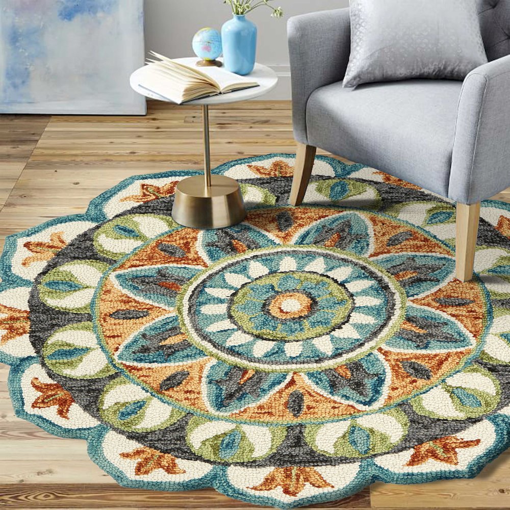 Dazzle Wool Area Rug Indoor in Orange/Blue, 6' Round. Picture 8
