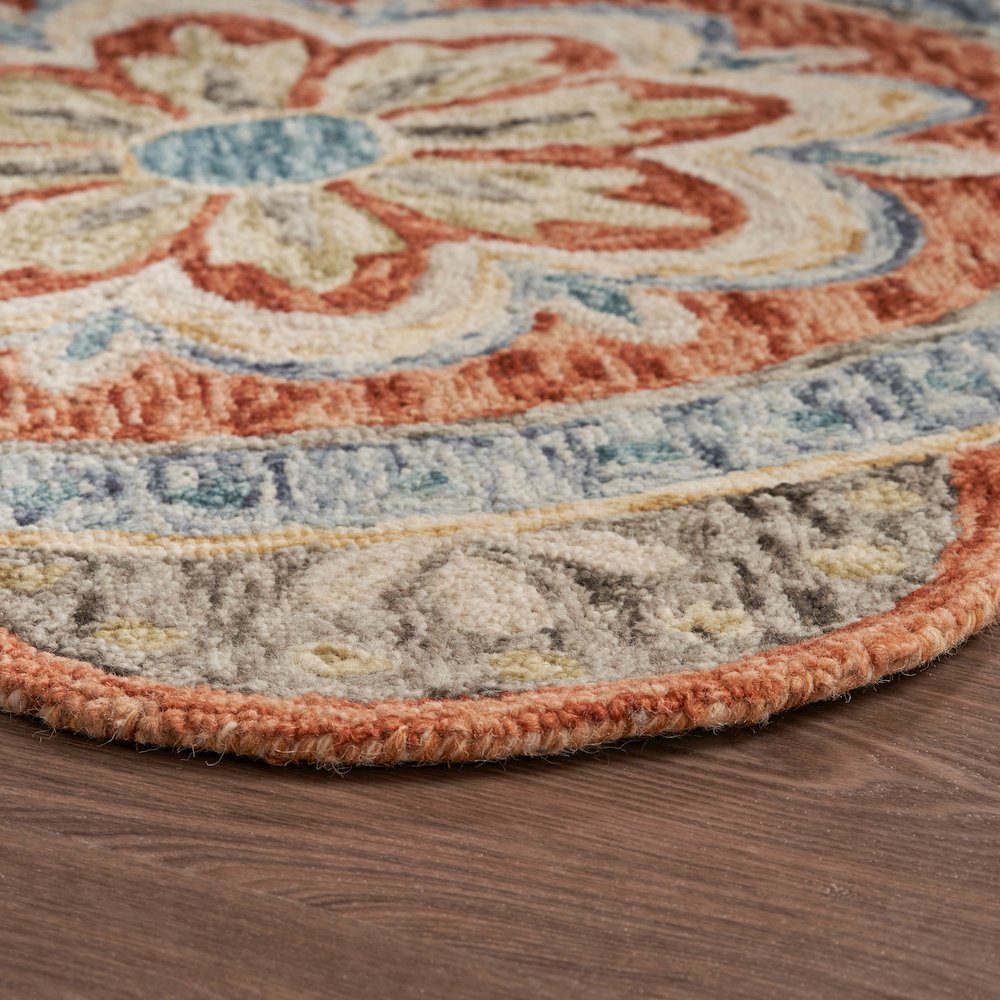 Dazzle Wool Area Rug Indoor in Orange/Multicolored, 6' Round. Picture 3