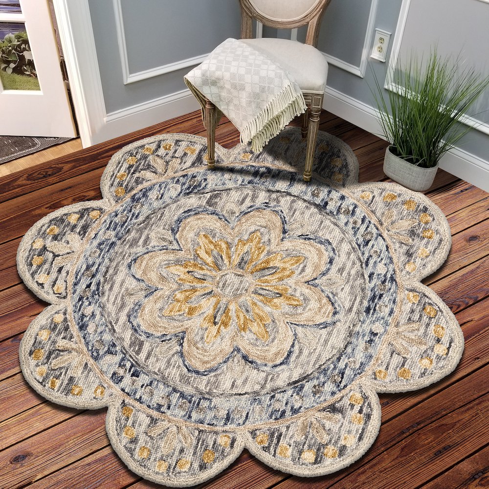 Dazzle Wool Area Rug Indoor in Gray/Multicolored, 6' Round. Picture 7