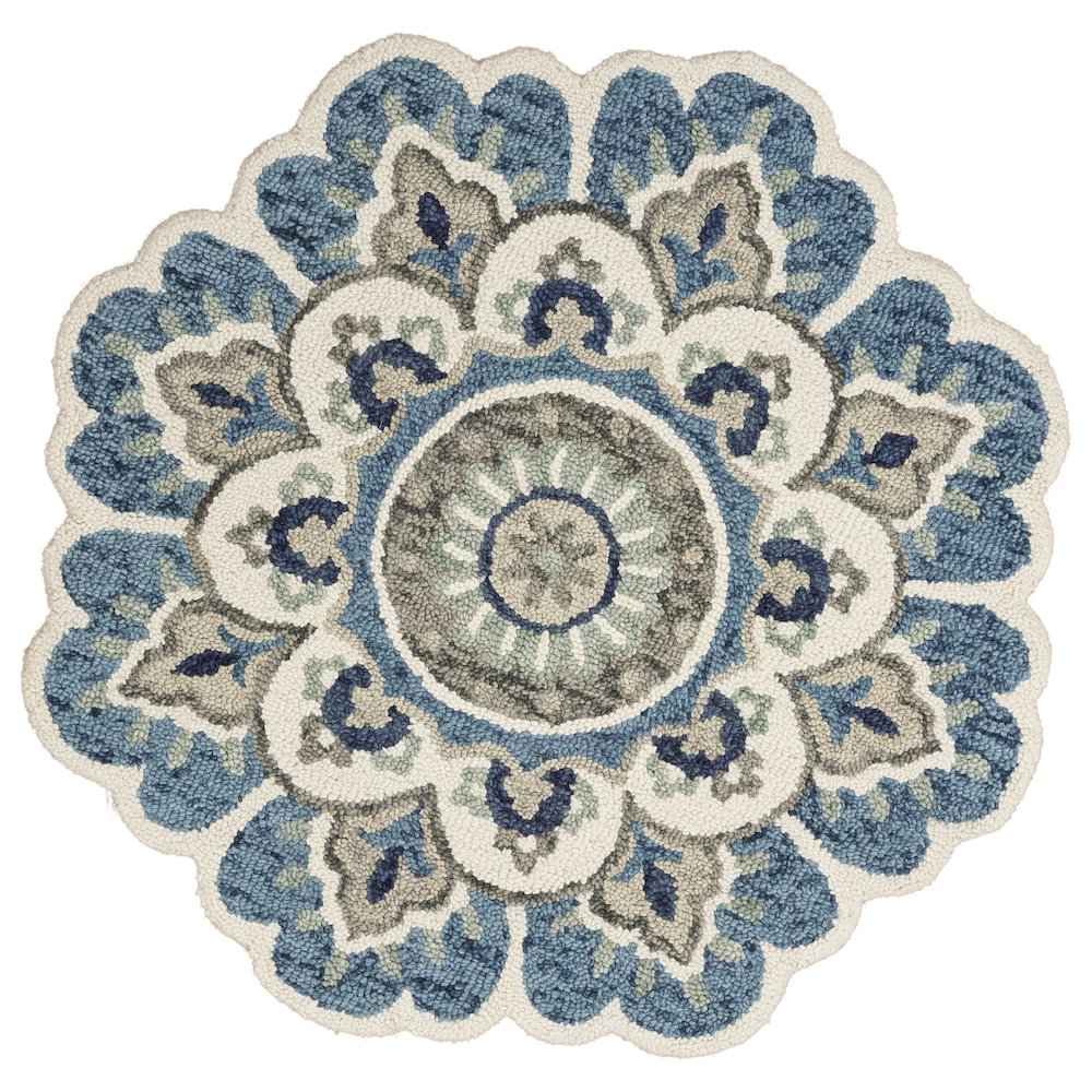 Dazzle Wool Area Rug Indoor in Cream/Blue, 6' Round. Picture 1