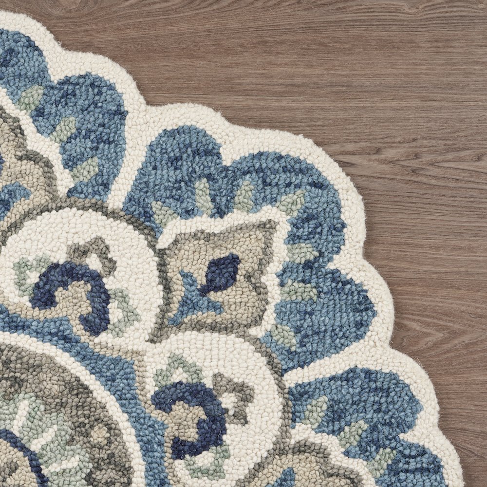Dazzle Wool Area Rug Indoor in Cream/Blue, 6' Round. Picture 6