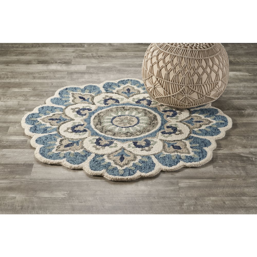 Dazzle Wool Area Rug Indoor in Cream/Blue, 6' Round. Picture 7
