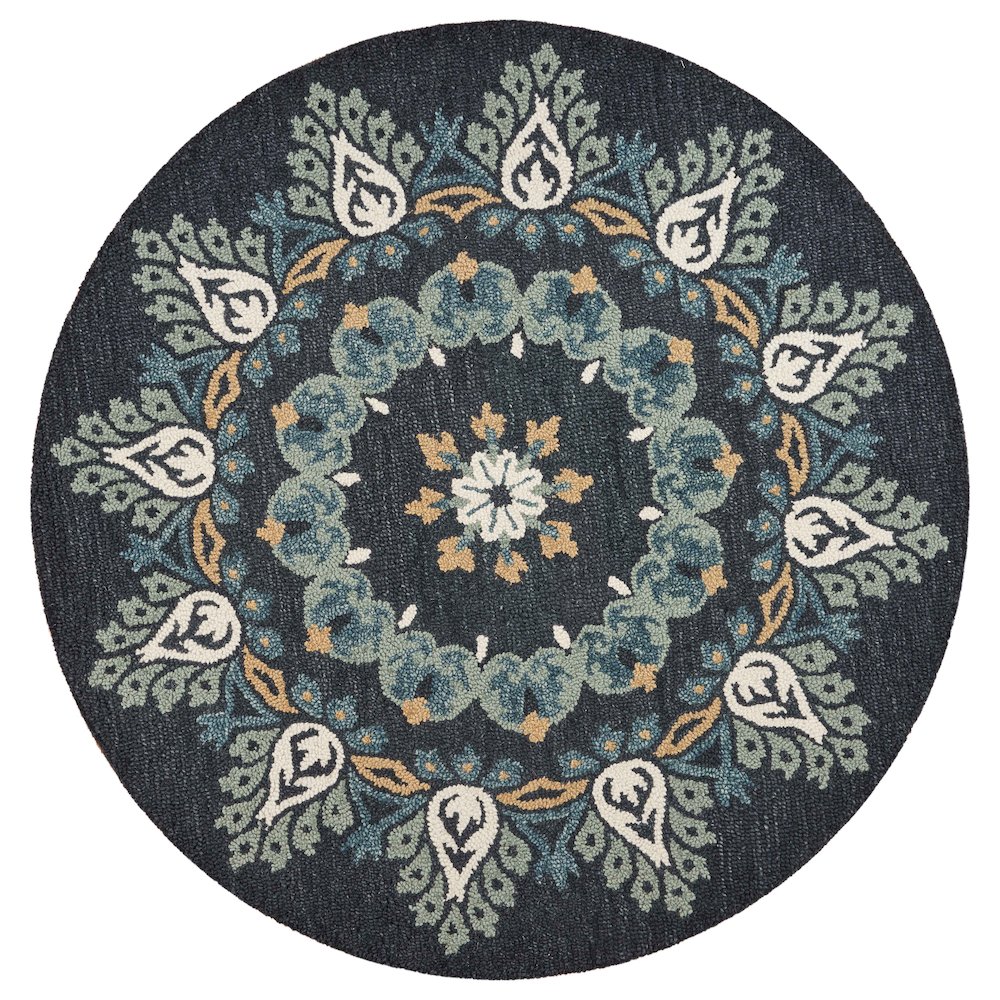 Dazzle Wool Area Rug Indoor in Black/Multicolored, 6' Round. Picture 1