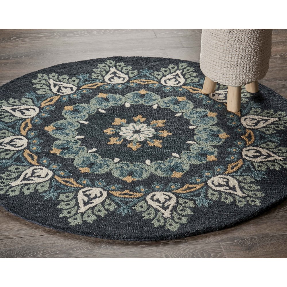 Dazzle Wool Area Rug Indoor in Black/Multicolored, 6' Round. Picture 7