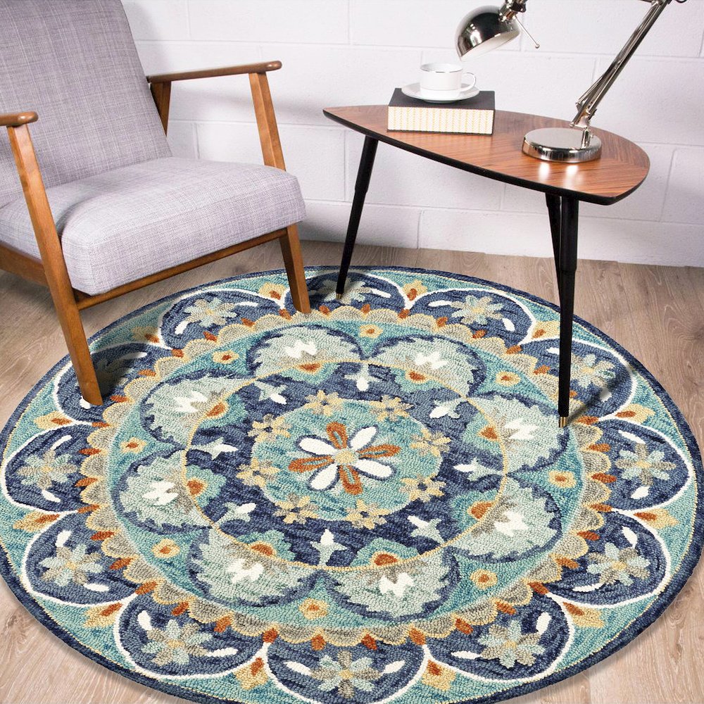 Dazzle Wool Area Rug Indoor in Blue/Multicolored, 6' Round. Picture 8