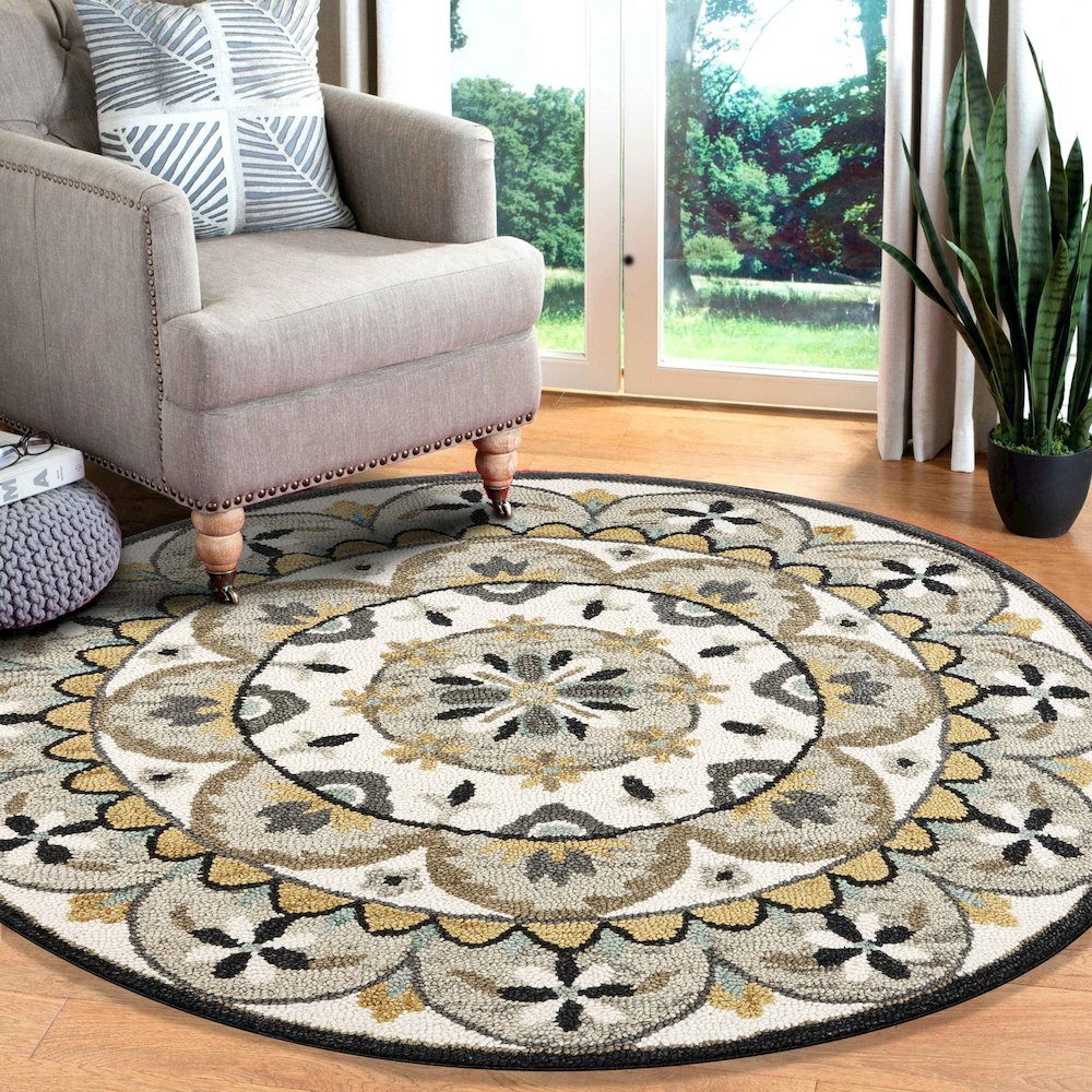 Dazzle Wool Area Rug Indoor in Brown/Cream, 6' Round. Picture 8